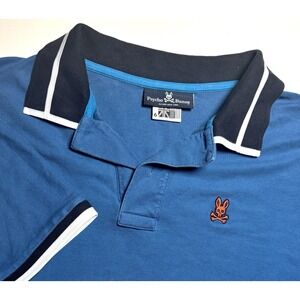 Psycho Bunny Mens L Blue Polo Shirt Logo Embroidered Short Sleeve Pima Cotton